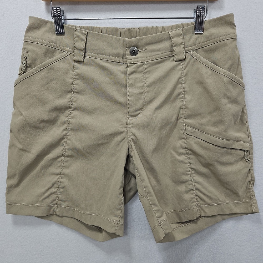 Duluth Trading Dry On The Fly 7" Stretch Nylon Hiking Cargo Short Womens 10 Tan